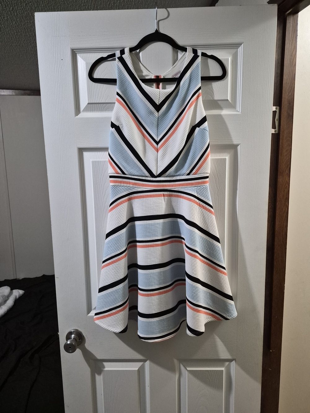 Xhilaration Sleeveless Fit-and-Flare Dress in White, Light Blue & Coral